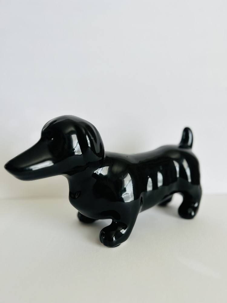 Vintage Dachshund Wiener Dog Figurine Art Pottery Black Clay