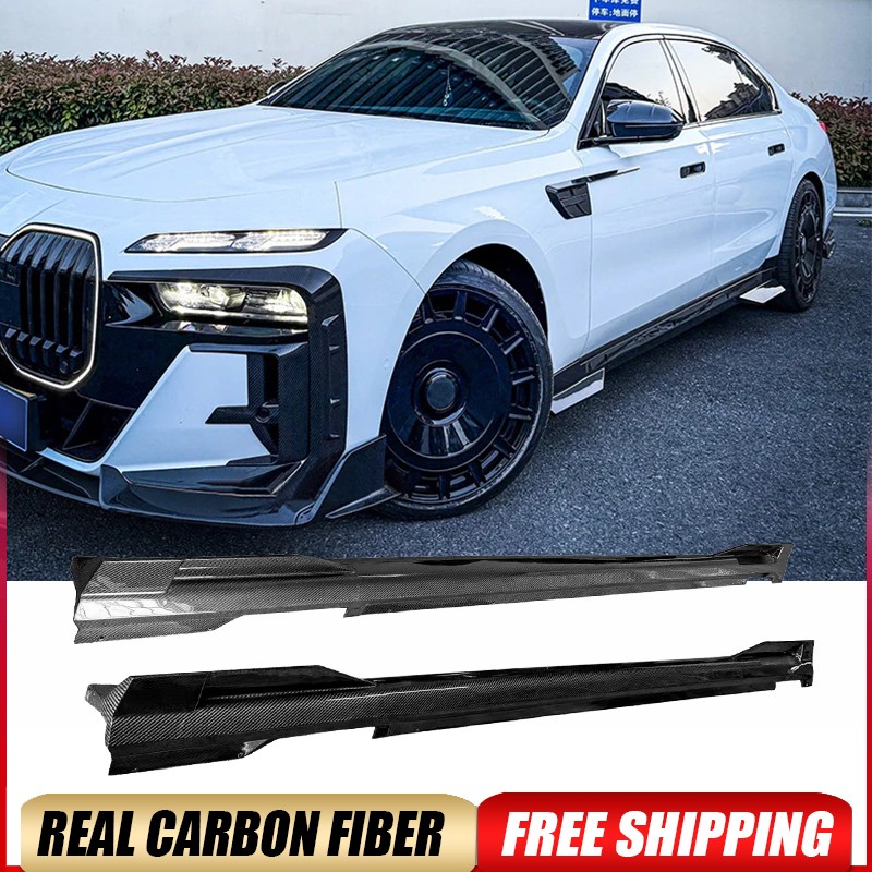 For BMW 7 Series G70 23UP Real Carbon Side Skirts Extension Lip Spoiler Splitter