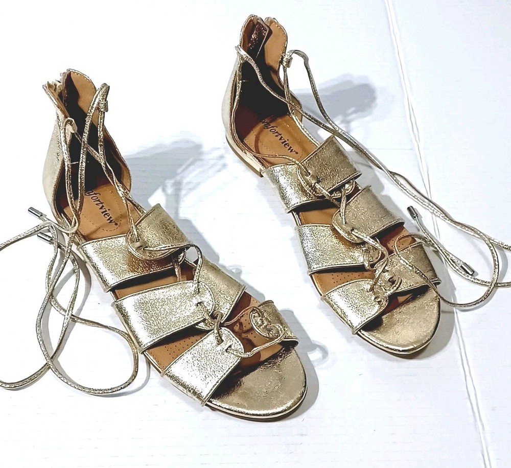 Comfortview  Women's Gold Metallic Gladiator Sandals Size 10