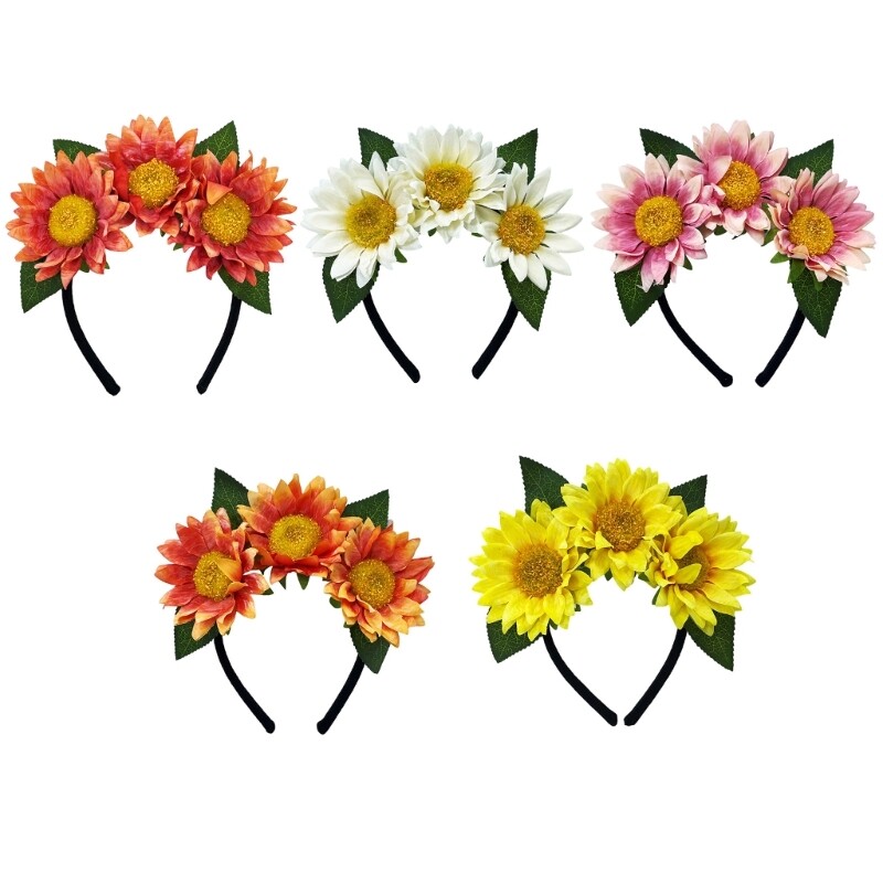 Simulation Sunflower Hairband Fabric Hairhoop for Weddings and Beach Vacation