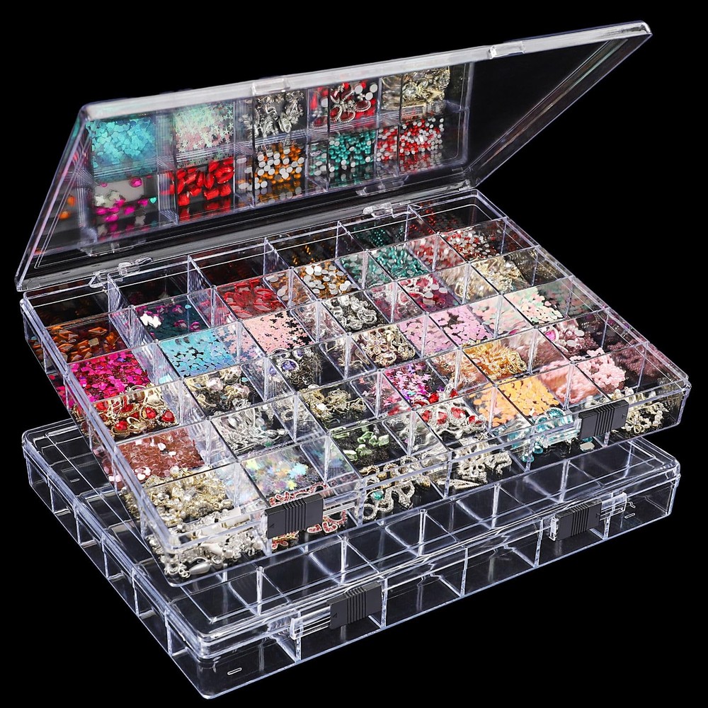 2 Pack 36 Grids Clear Plastic Organizer Box for Jewelry Craft Storage