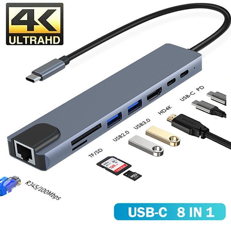 8-in-1 USB-C Hub with 4K HDMI, USB 3.0 for MacBook & Laptops