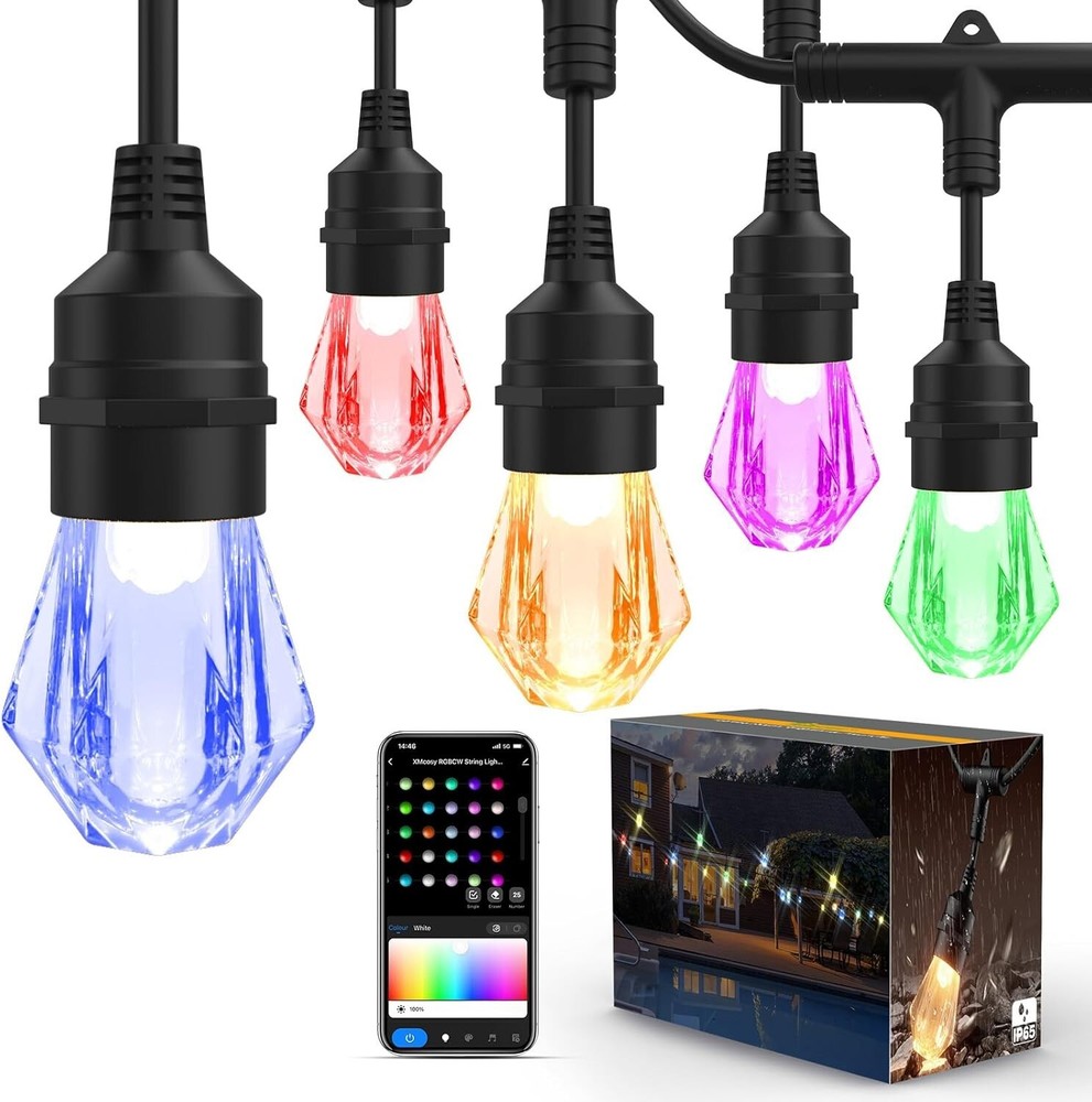 XMCOSY+ Outdoor String Lights Waterproof, 123ft LED Smart Patio Lights with 40 S