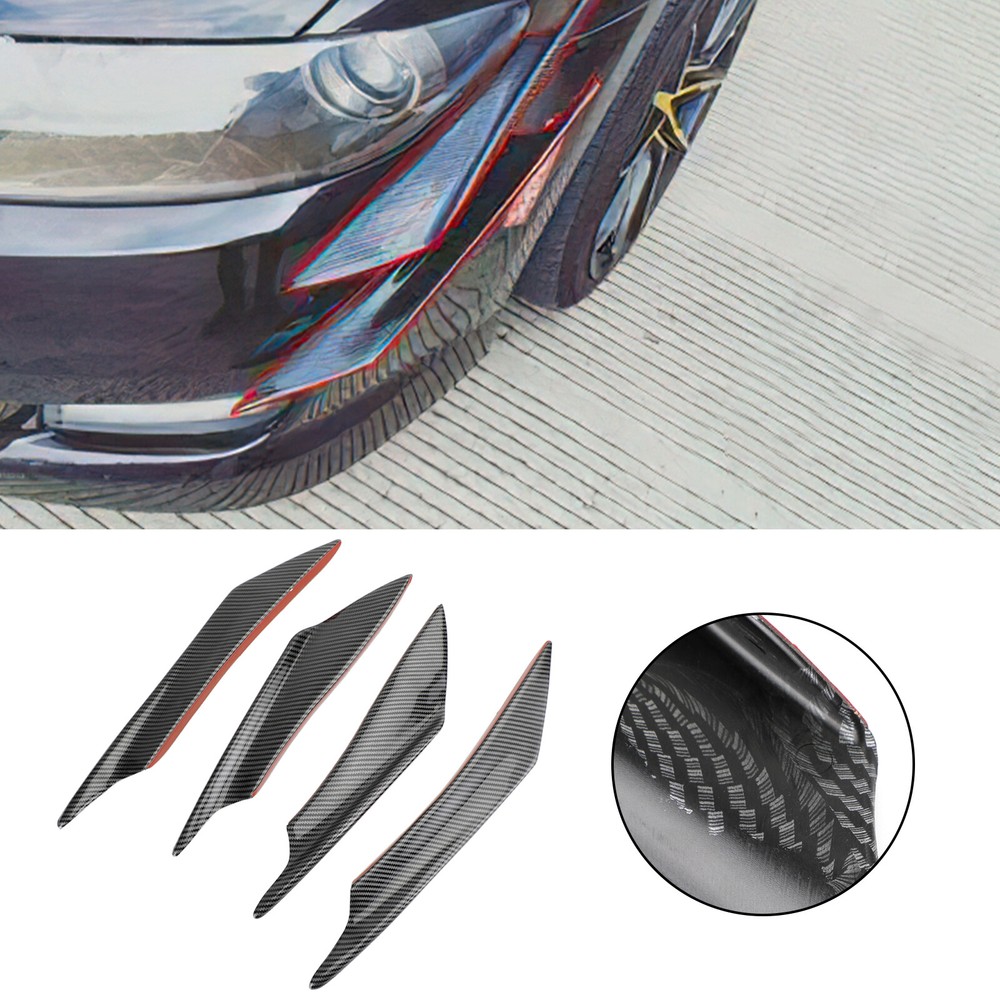 4-Piece Universal Front Bumper Lip Spoiler Canards in Carbon Fiber Look