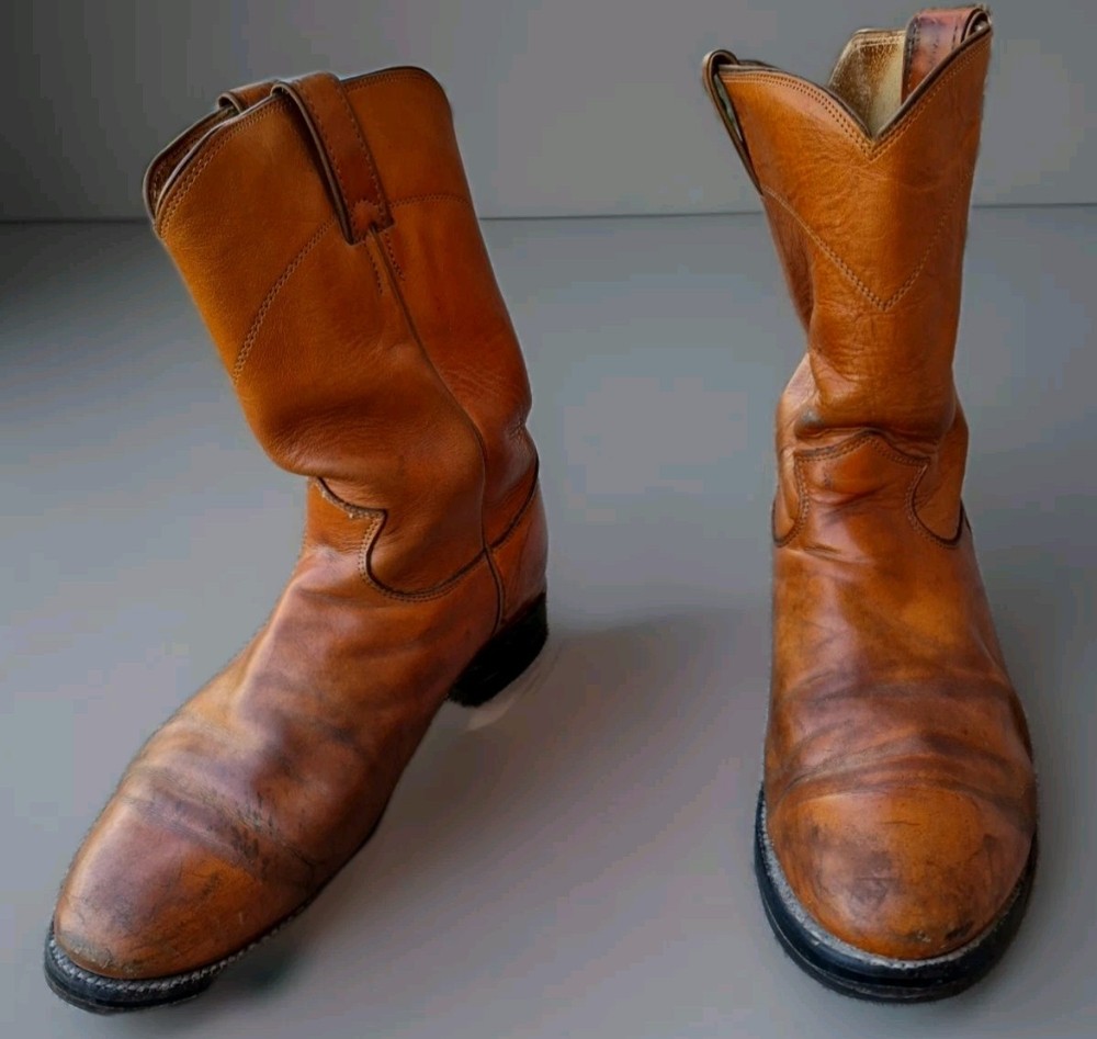 Justin 3430 Western Roper Boots - Men's 8.5 EE Wide Brown Leather