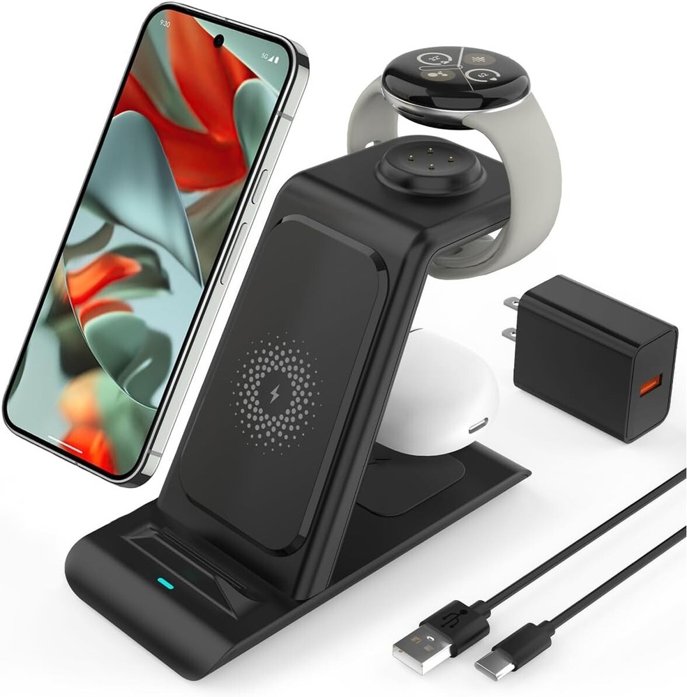 Upgraded 3-in-1 Wireless Charger for Pixel Devices & Apple, Fast Charging Black