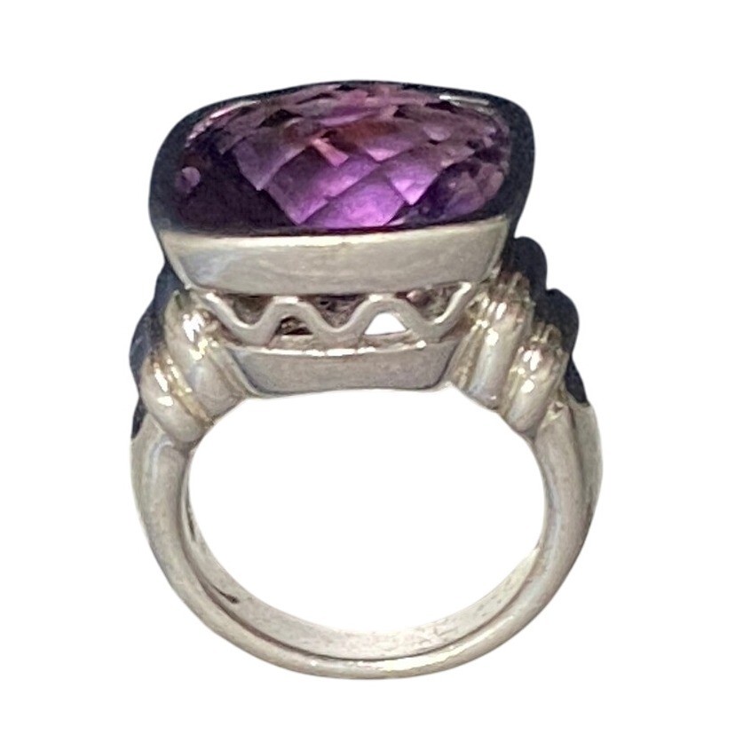 Vintage Sterling Silver Amethyst (untested) Ring 925 Faceted Purple Stone Size 7