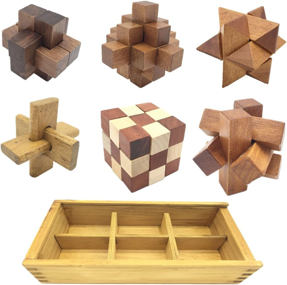Guaishou 6-in-One 3D Luxury Wooden Brain Puzzle Teaser Kongming Lock for...