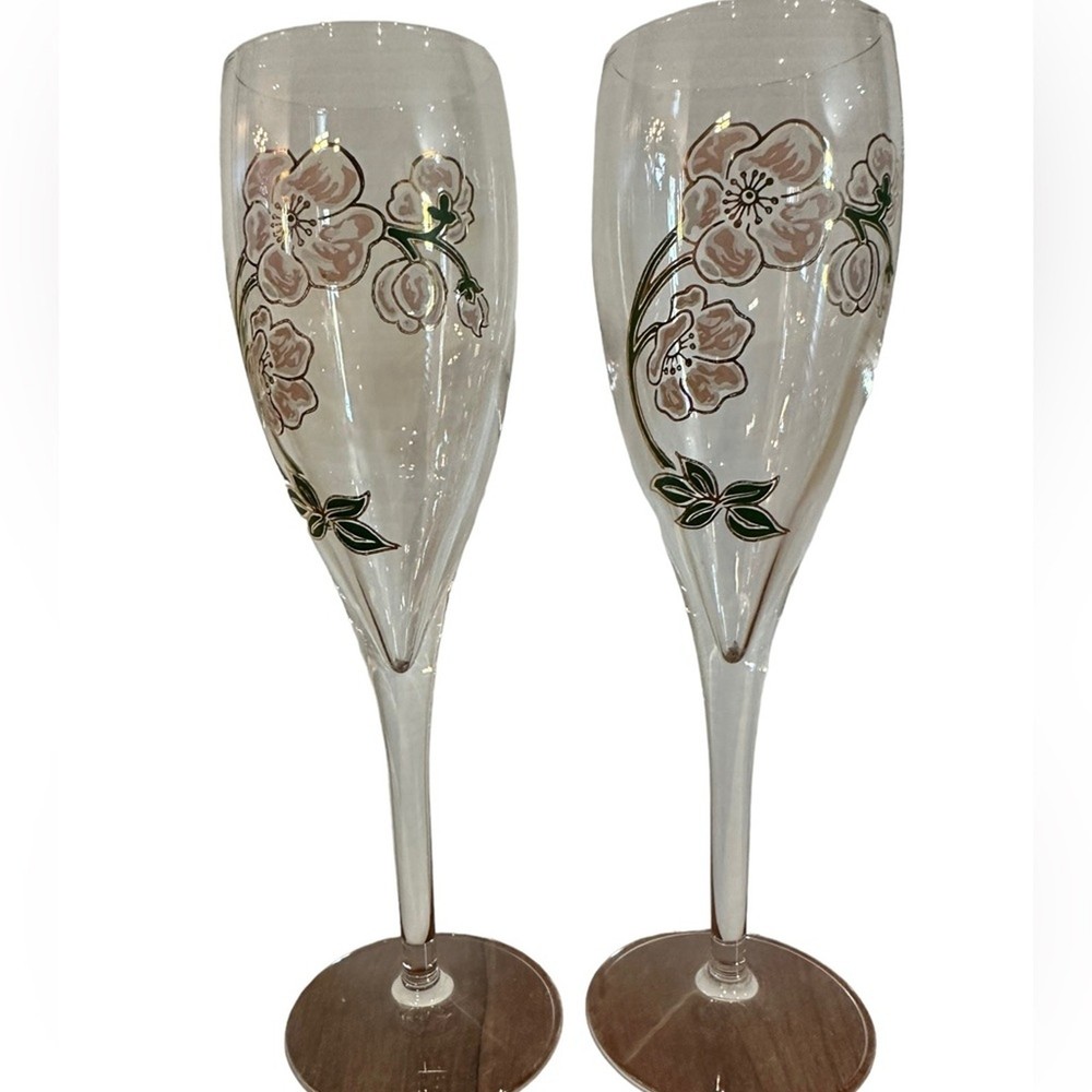 Pierre Jouet Belle Epoque Champagne Flutes Pair 2 Elegant Glassware
