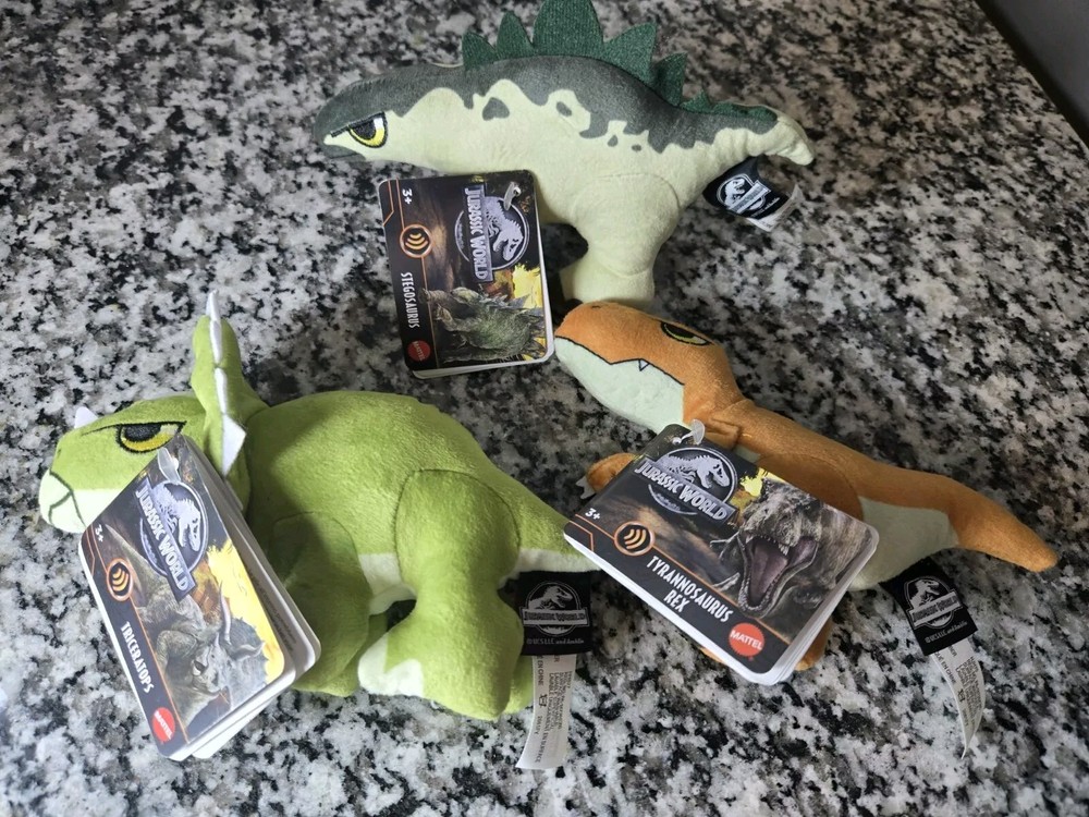 3x Jurassic World  7” Plush Dinosaurs with SOUND Mini Dino Mattel