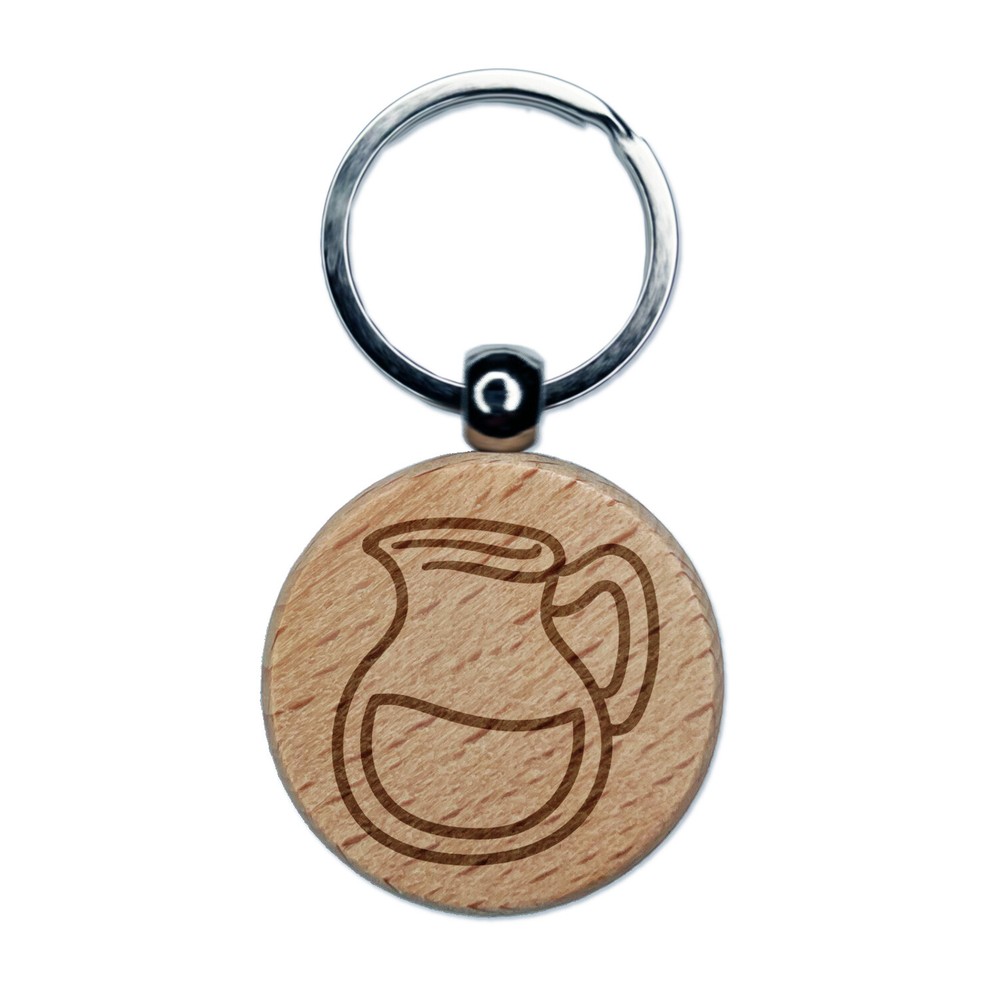 Glass Pitcher with Water Lemonade Engraved Wood Round Keychain Tag Charm