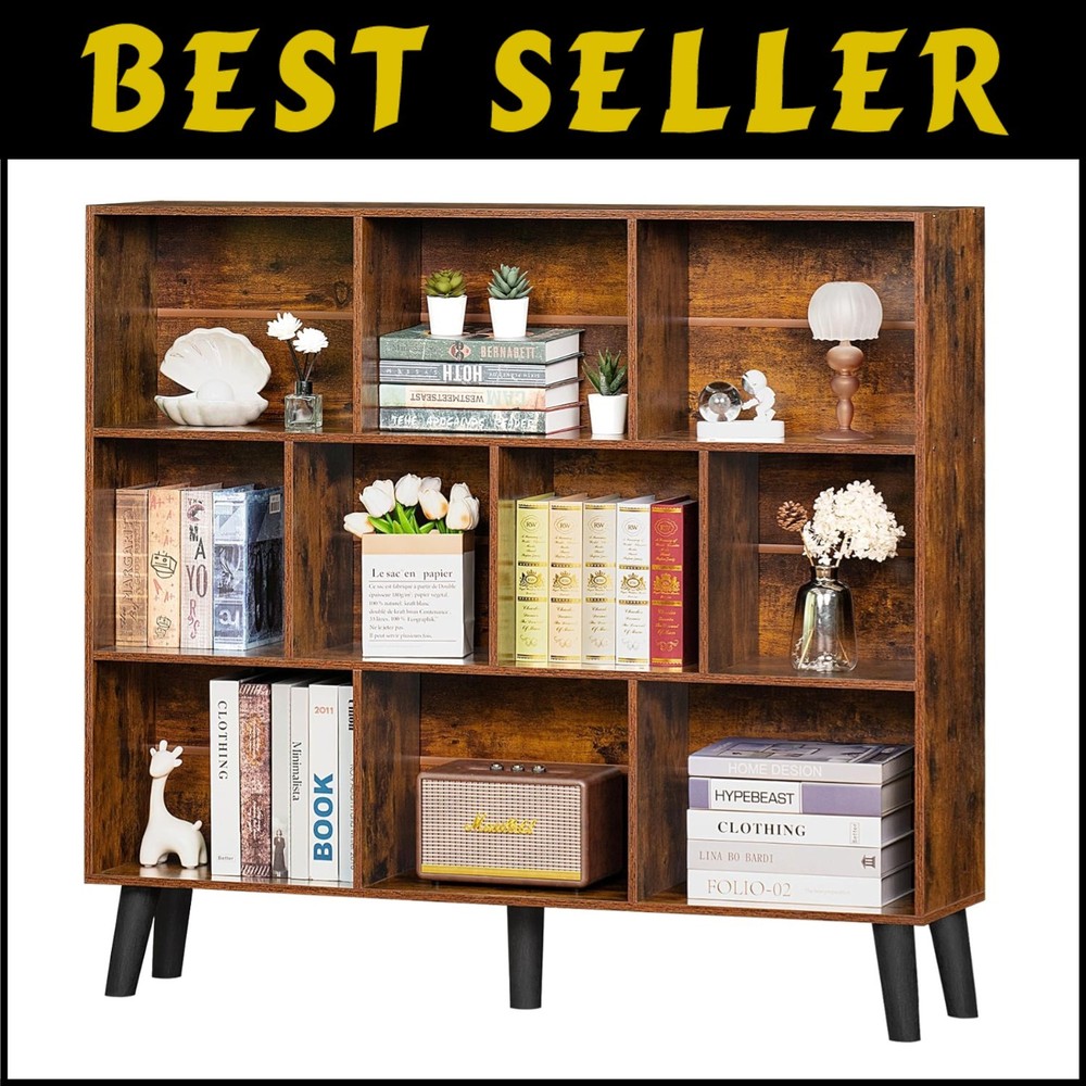 10-Cube Modern Wood Bookshelf - 3-Tier Freestanding Storage Organizer for Any Room