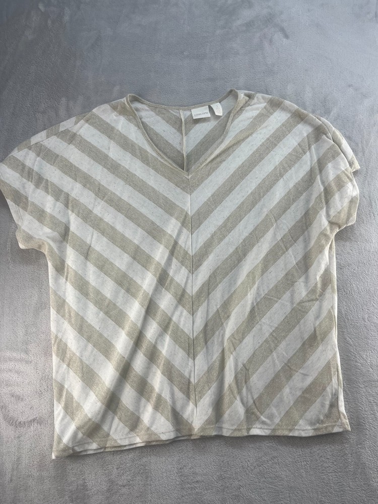 Chico’s Semi Sheer Top Womens 3 XL Short Sleeve V-Neck Pullover Casual
