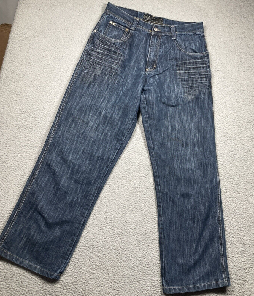 Men's 34x32 South Pole Blue Straight Baggy Hip Hop Skater Jeans Y2K Style 62628