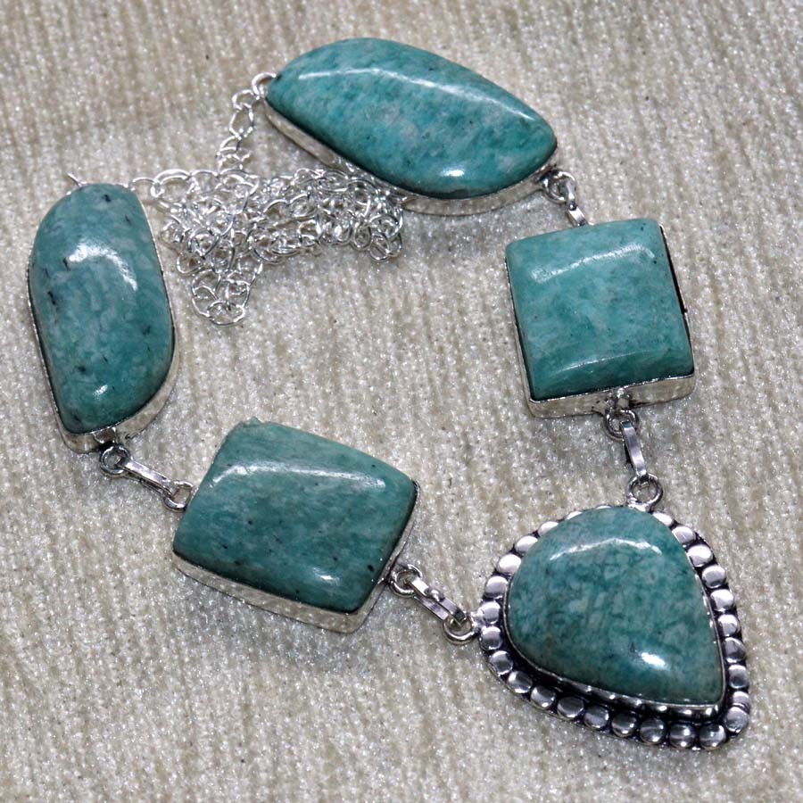Premium Amazonite 925 Silver Plated Necklace 19 Inch Elegant Jewelry JW