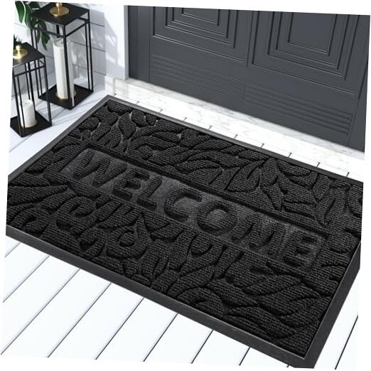 Welcome Mat Outdoor, 29.5x17 Waterproof Door Mat Outside 29.5 x 17 Inch Black