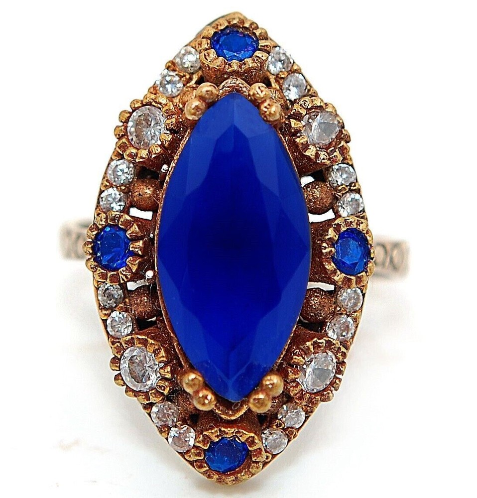 Stylish Ottoman Empire Inspired 5CT Treated Sapphire Sterling Silver Ring Size 7 HB2-2