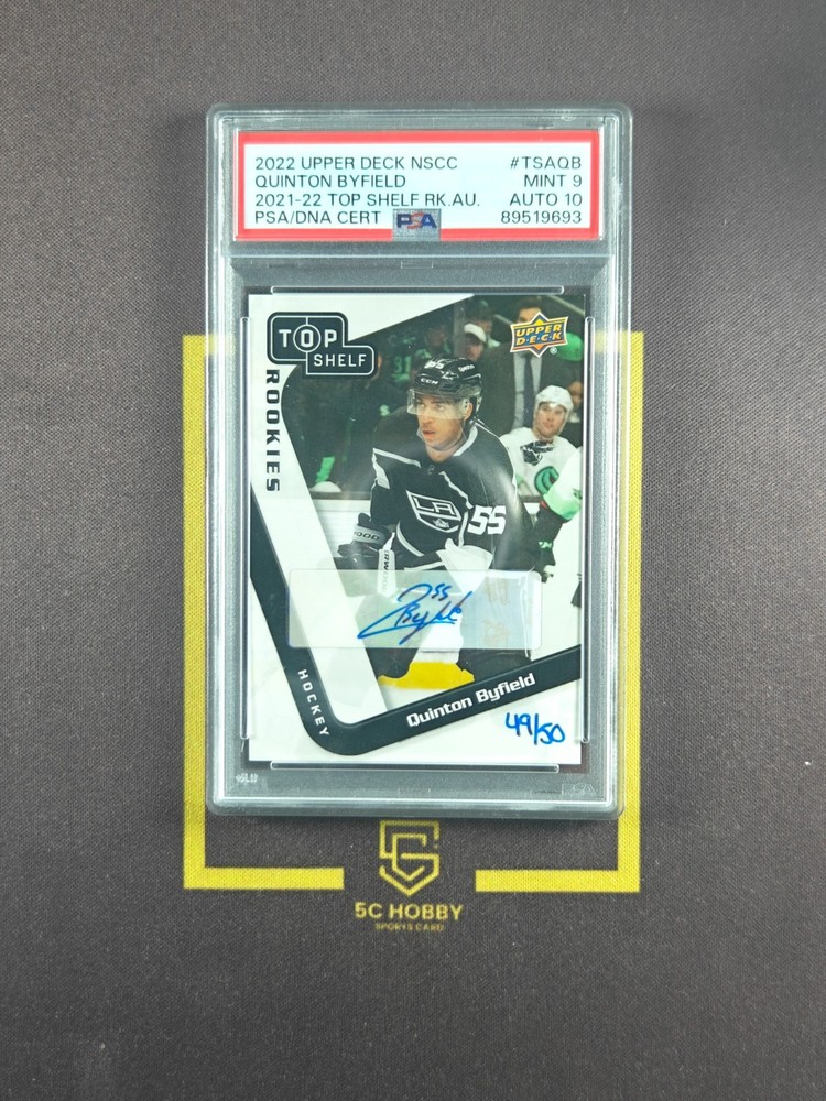 2022 UD NSCC Top Shelf Rookie Auto 49/50 Quinton Byfield PSA 9/10 FCAF