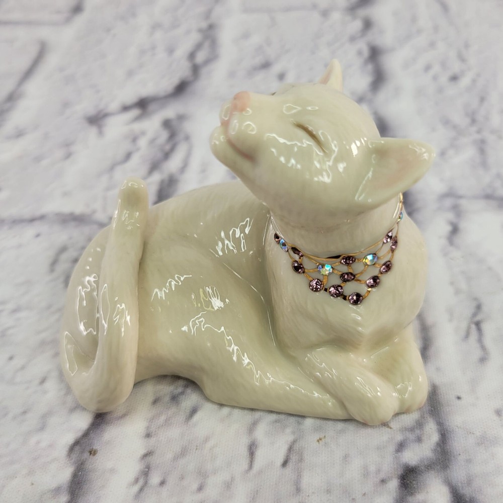 Vintage Lenox Cat Figurine with Gold Swarovski Crystal Jeweled Collar
