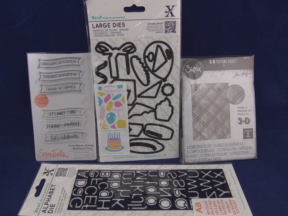 Sizzix 3-D Embossing Folder-Quilted by Tim Holtz + 2 Other Dies Sets & 1 Stamp