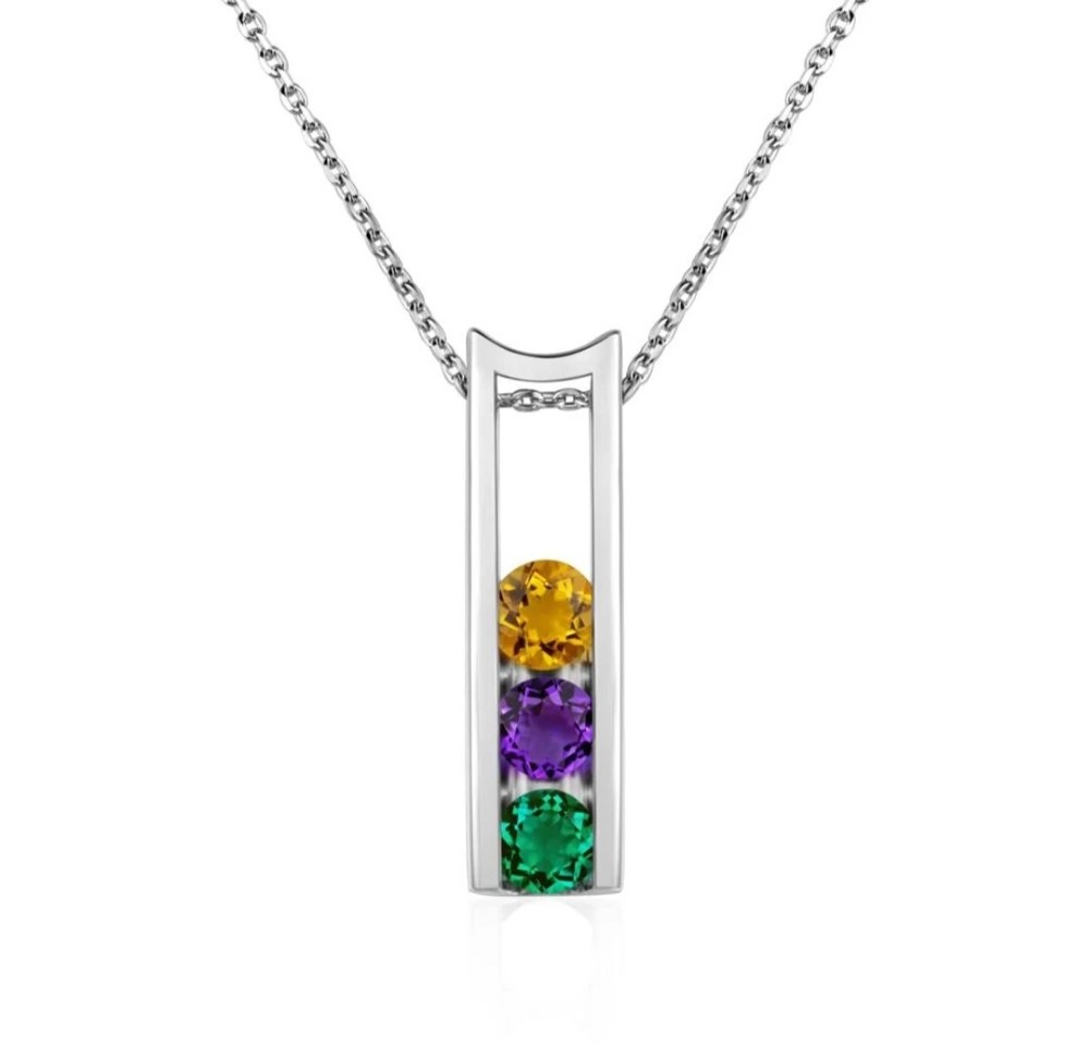 Amethyst Citrine Emerald 3-Stone Mother’s Necklace with Natural Gemstones
