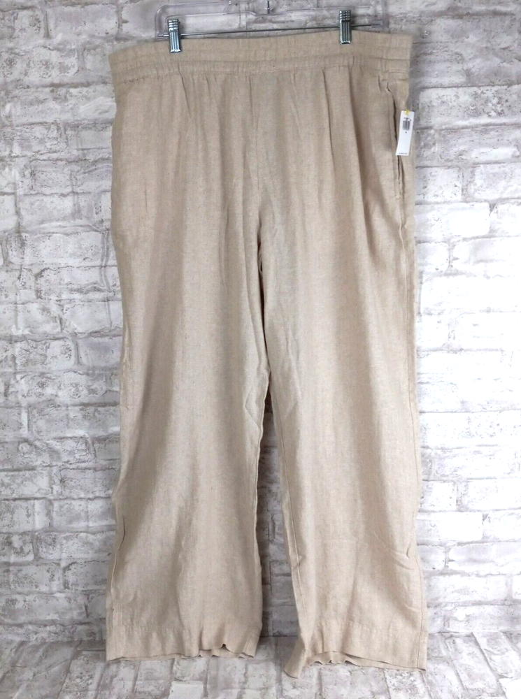 Old Navy Linen Blend Wide Leg Pants Womens XL Oatmeal Beachy Coastal Comfort