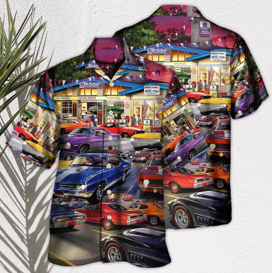 Car Classic Muscle Car Service 3D HAWAII SHIRT Size S 5XL Aloha Summer Shirt