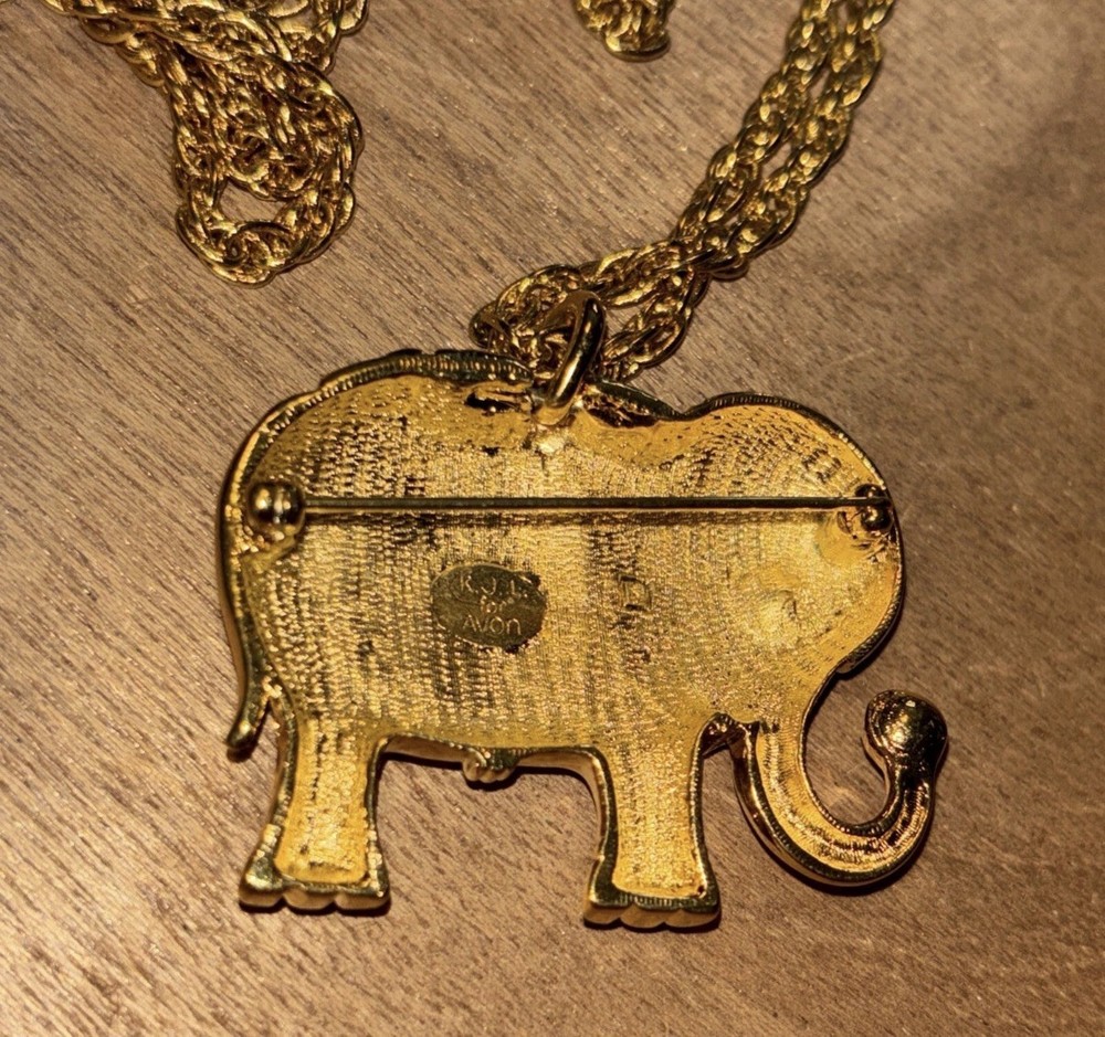 KJL Kenneth Jay Lane Avon Royal Elephant Rhinestone Brooch Pendant Necklace 30