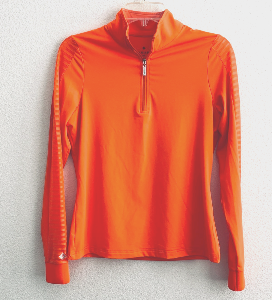 FAMARA Golf Women's Sheer Long Sleeve Golf Shirt, 1/4 Zip - Tangerine Size XS