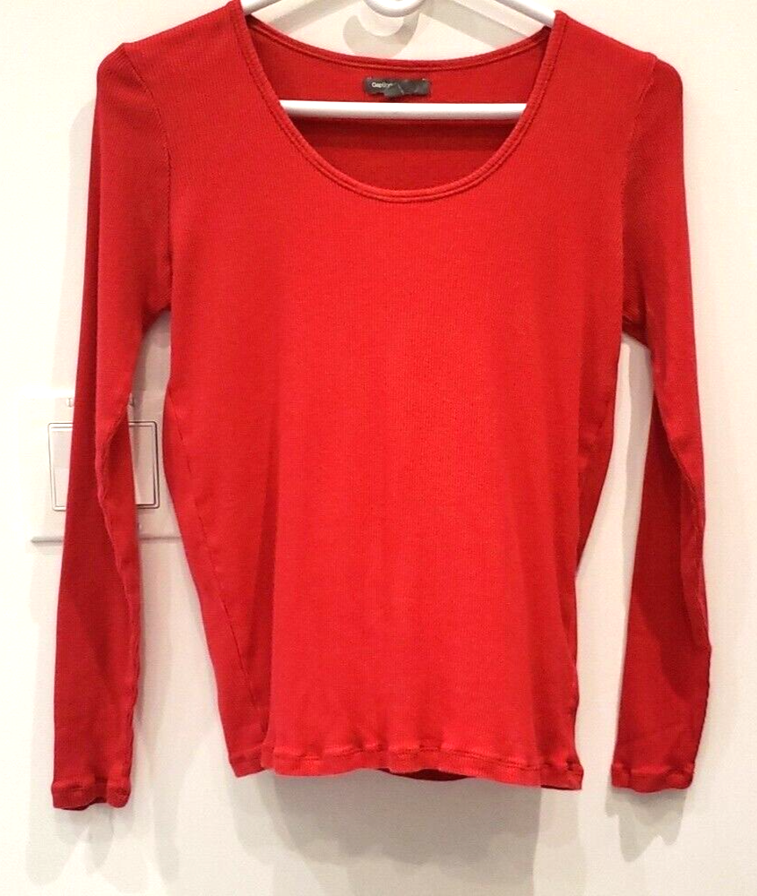 GapBody Top Red Ribbed Stretch Long Sleeves Women's Small