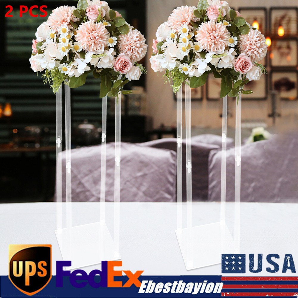 2X Transparent Acrylic Flower Stand Pedestal Party Wedding Backdrop Rack Decor