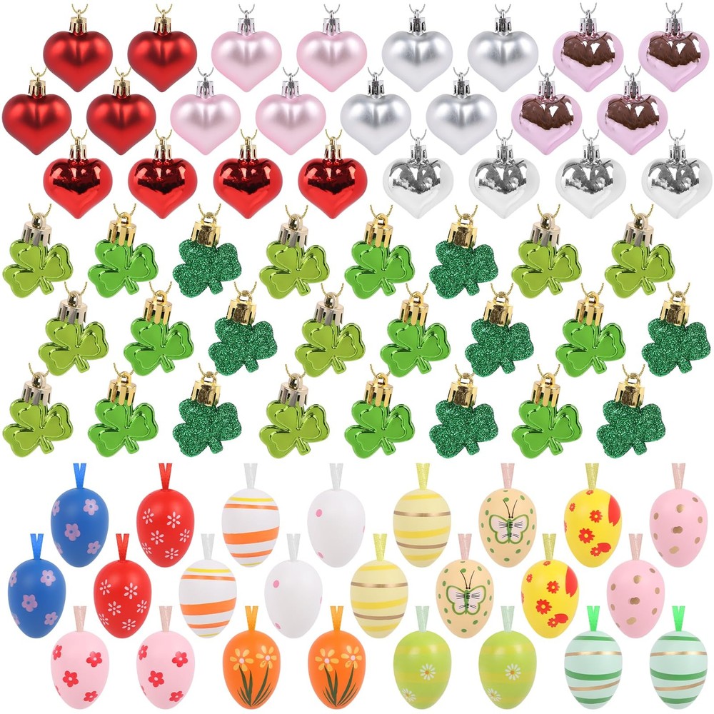72 Pack Heart Shaped Baubles St. Patrick's Day Shamrock Easter Egg Hanging Or...