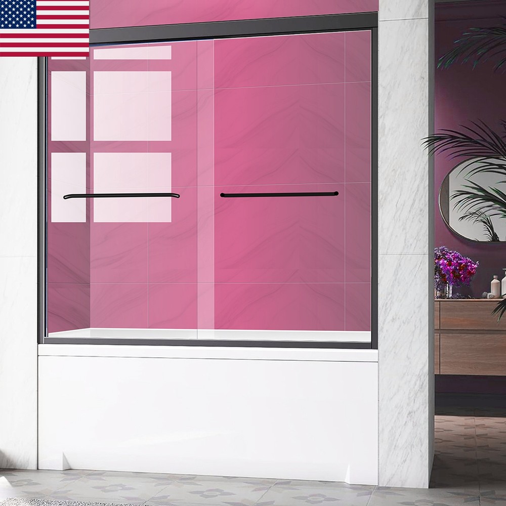 60x62 Black Frameless Sliding Glass Shower Door for Enclosure