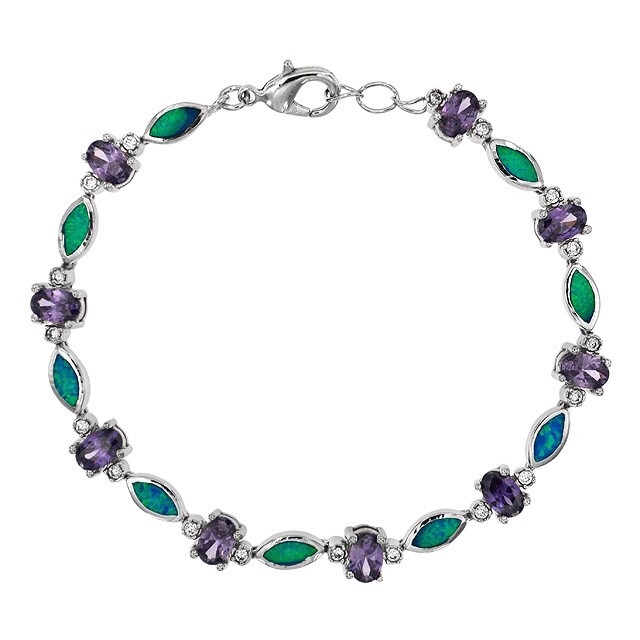 5CT Amethyst & Opal Sterling Silver Tennis Bracelet