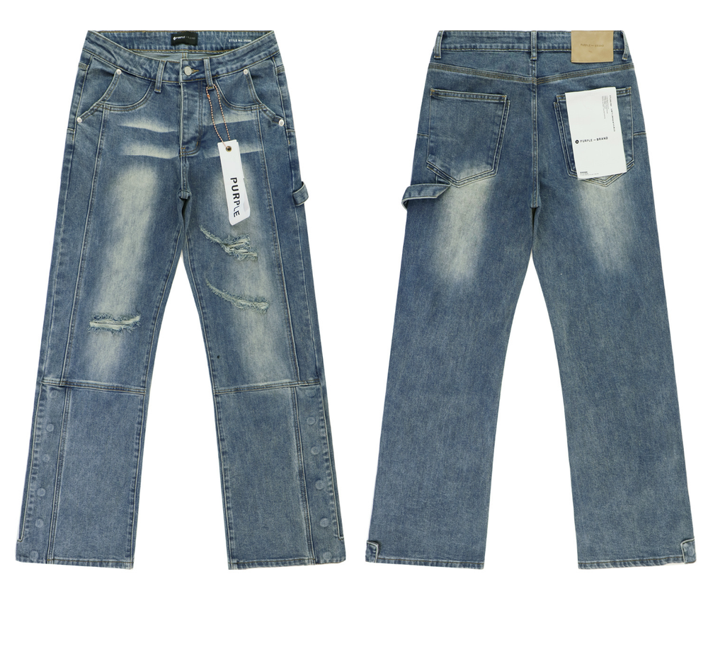 Vintage Blue Purple Brand Designer Buttons Jeans Street Casual Straight Jeans