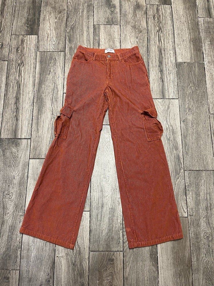 RSQ Cargo Corduroy Pants Womens Size 24 Rust Red Wide Leg Baggy Y2K