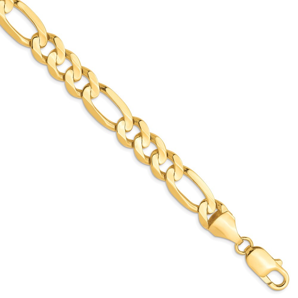 10k Yellow Gold 8.75mm Concave Figaro Chain Bracelet 8