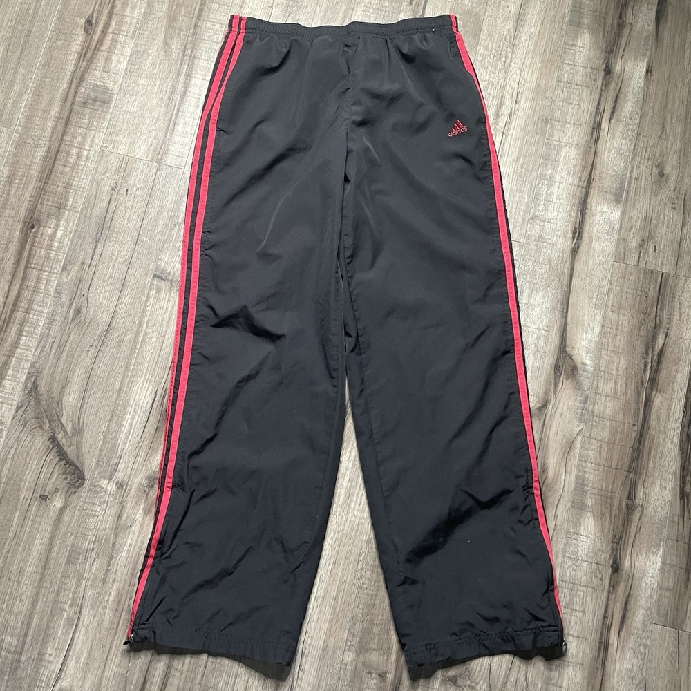 Vintage Y2K Adidas Baggy Wide Leg Striped Black Red Track Pants Mesh Lined Large