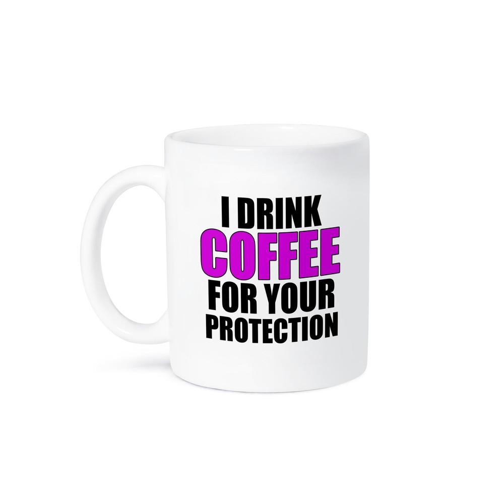 3dRose Fuchsia Coffee Mug - I Drink Coffee for Your Protection  