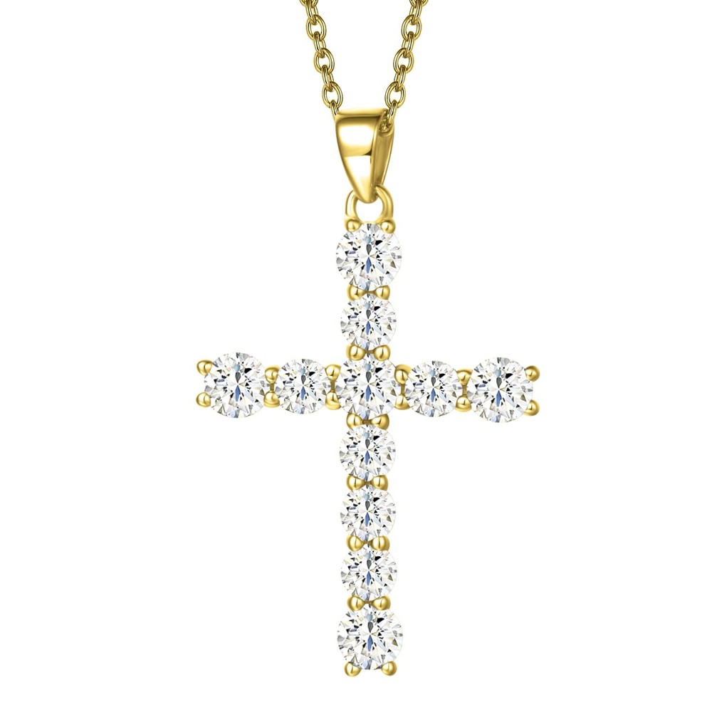 Yellow Gold Plated Cross Necklace for Women with CZ Diamonds