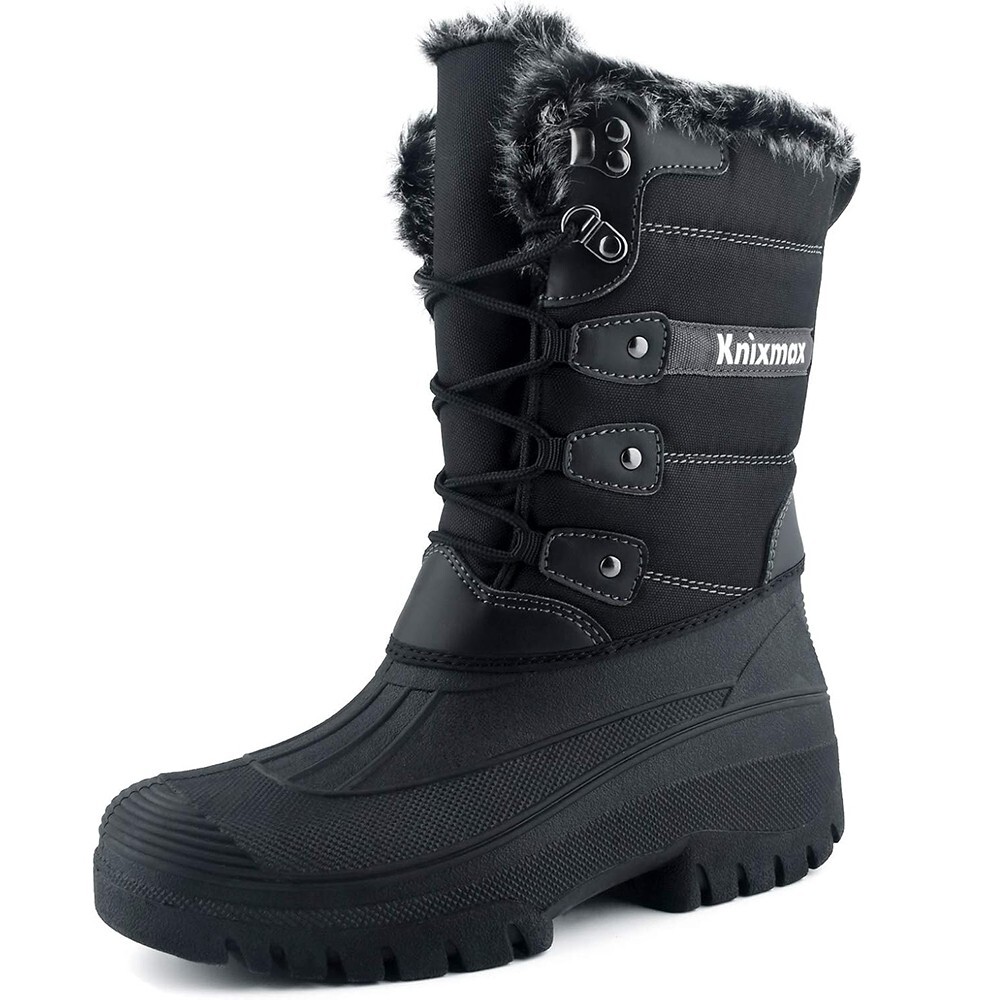 Knixmax Women's Winter Snow Boots Waterproof Mid Calf Booties Fur Lined Warm