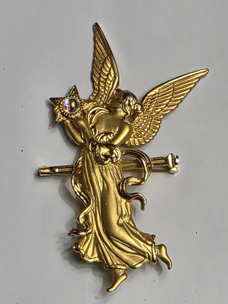 Jj Jonette Gold Tone Angel With Star Art Nouveau Pin Brooch