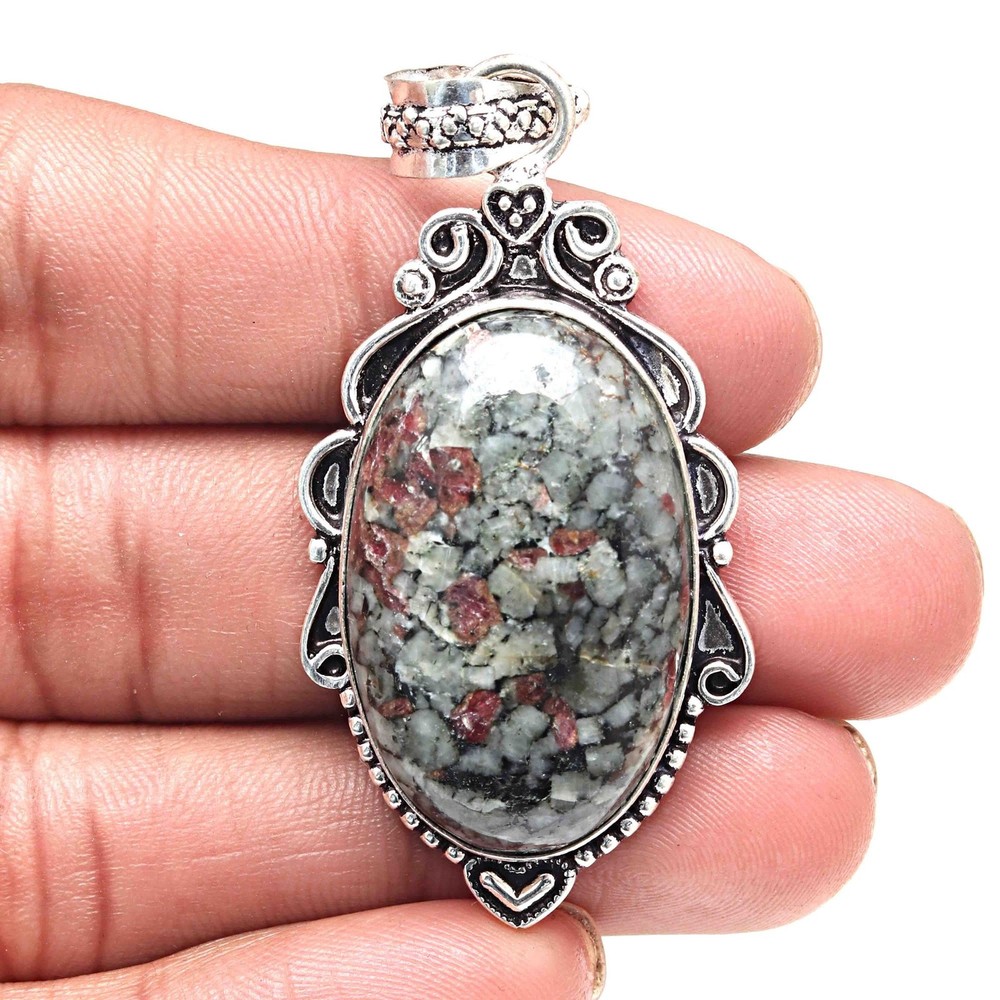 Eudialyte Gemstone Silver Pendant Valentine Gift Handmade Jewelry 2.25 Inch