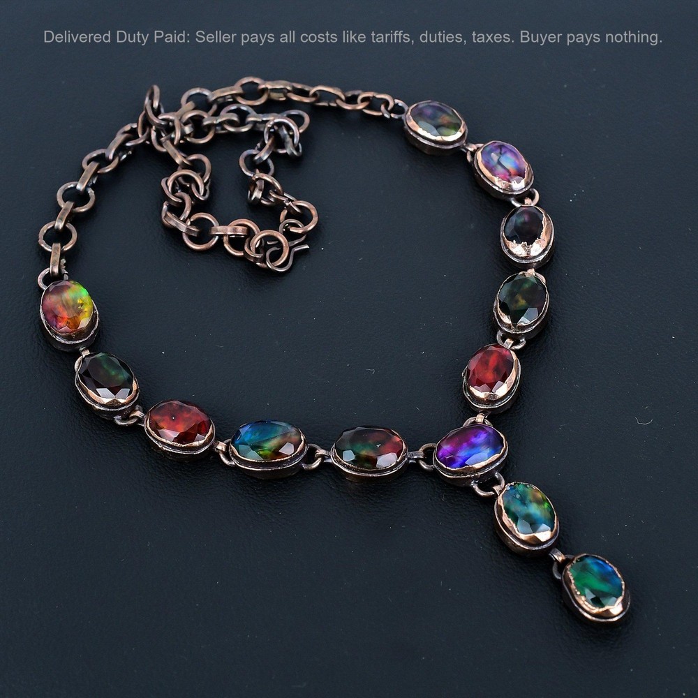 Christmas Sale Copper Oval Natural Ammolite Chain Electroformed Necklace Jewelry-image