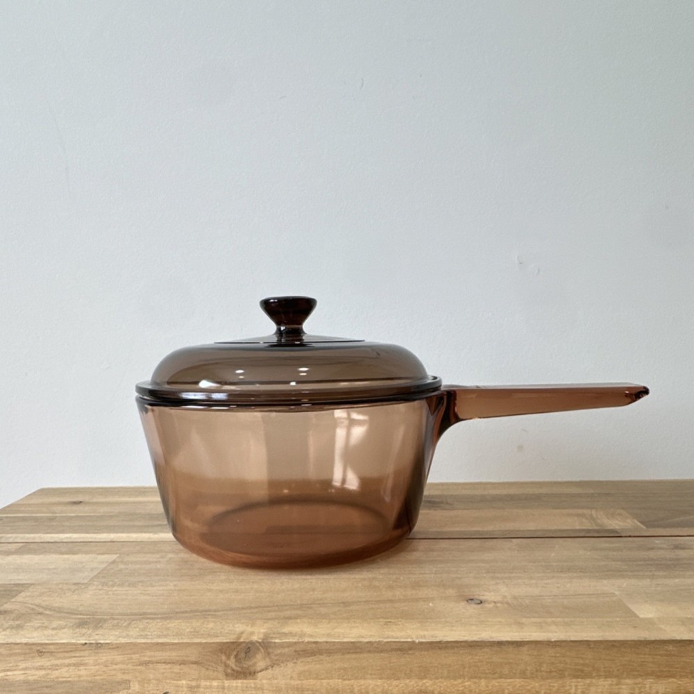 VISIONS Amber Glass Saucepan with Lid V-15-C Transparent Long Handle