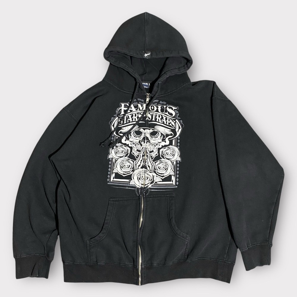 Vintage Famous Stars & Straps Hoodie Jacket L Y2K Pinkman Travis Barker Skulls
