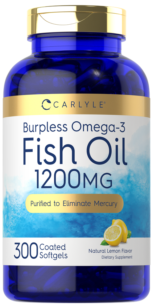 Omega-3 Fish Oil Burpless | 1200mg | 300 Softgels | Lemon Flavor | by Carlyle