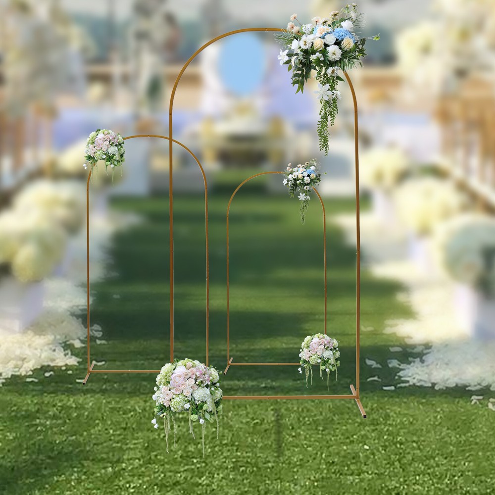 3-Piece Gold Wedding Arch Stand for Backdrop Party Decorative Frame