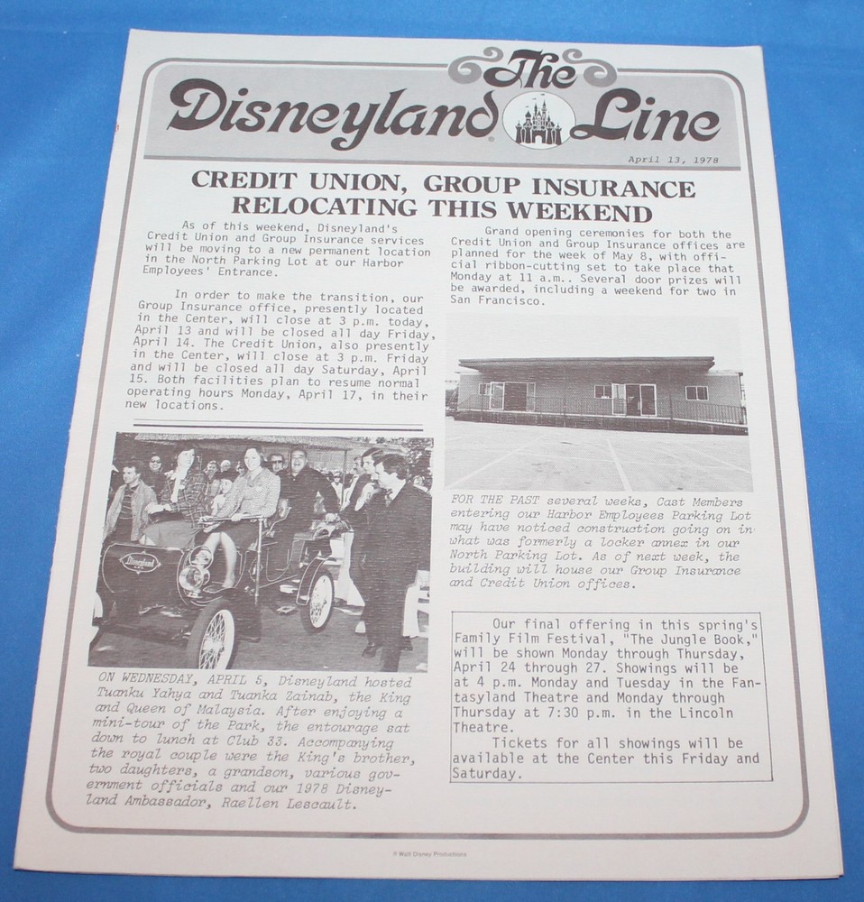 RARE Disneyland Line Vol. 10, No. 15 April 13, 1978 Cast Member Item