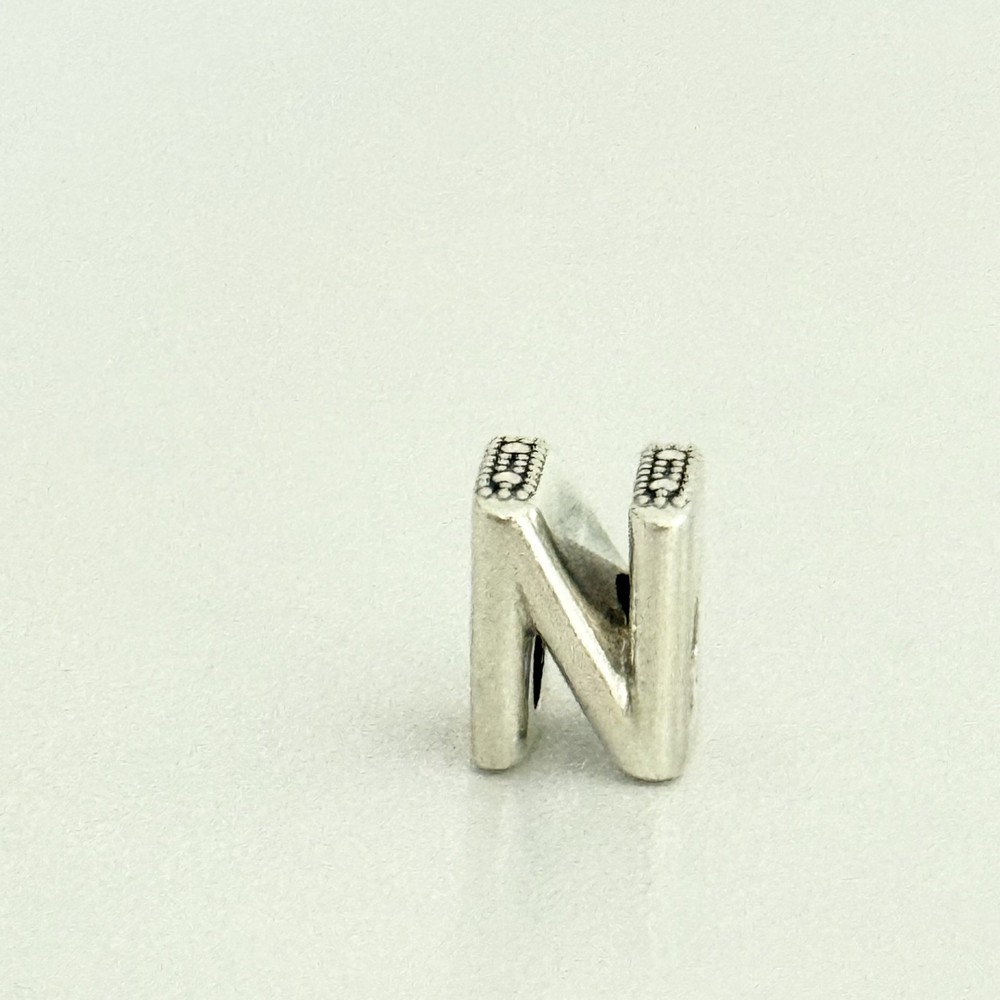 Pandora 925 Sterling Silver Letter N Initial Name Heart Pattern Bead Charm